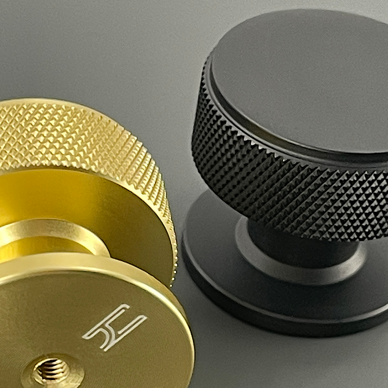 Epsom cabinet knobs with textured knurled surfaces